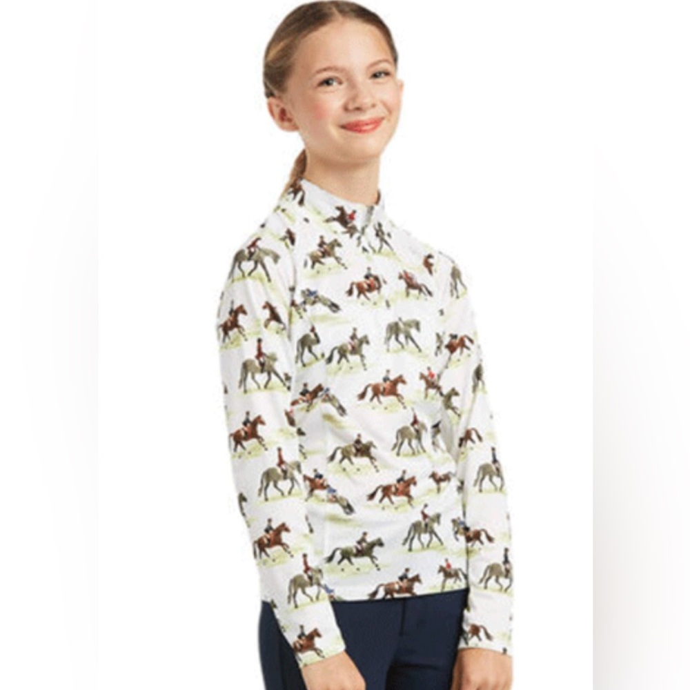 Ariat Girls Horse Print Sunstopper Long Sleeve 1/4 Zip Equestrian Shirt NWT-XXL